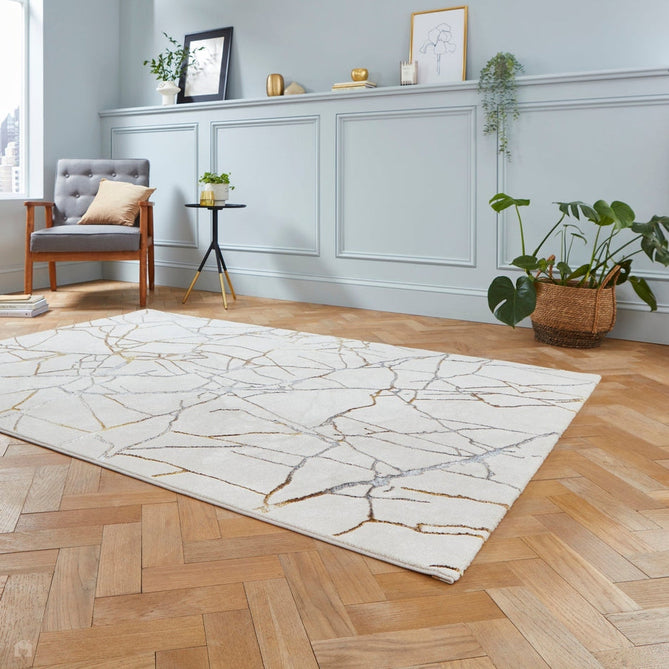 Creation G2848 Modern Abstract Metallic Shimmer Soft High-Density Textured Low Profile Short-Pile Ivory/Gold Rug-Think Rugs-Rug Love - The Most Loved Rug Store