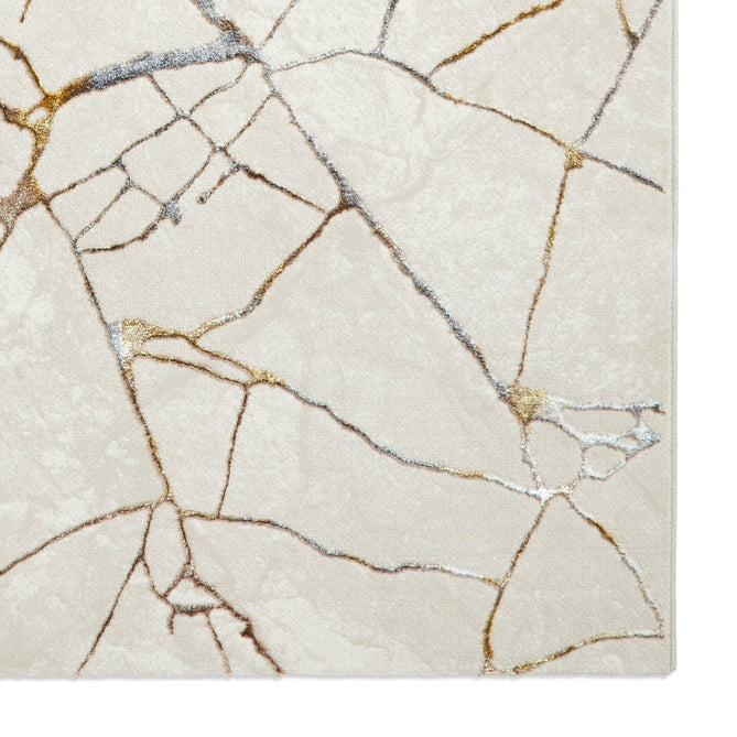 Creation G2848 Modern Abstract Metallic Shimmer Soft High-Density Textured Low Profile Short-Pile Ivory/Gold Rug-Think Rugs-Rug Love - The Most Loved Rug Store