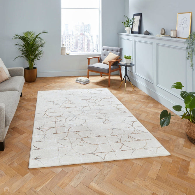Creation G2851 Modern Geometric Distressed Metallic Shimmer Soft High-Density Textured Low Profile Short-Pile Beige/Silver Rug-Think Rugs-Rug Love - The Most Loved Rug Store