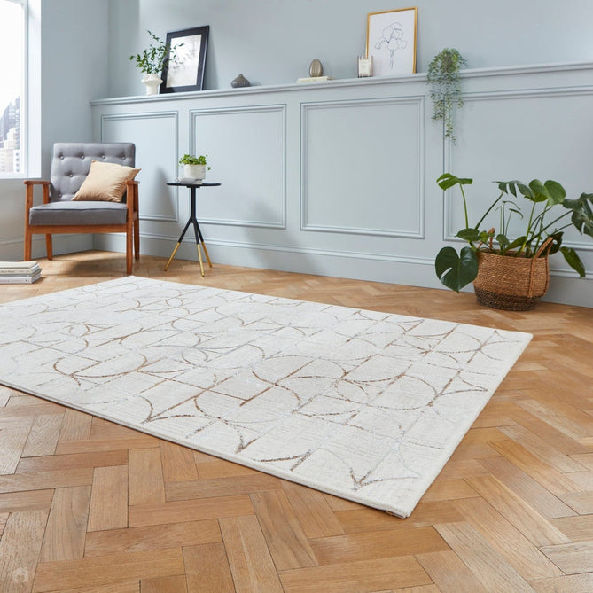 Creation G2851 Modern Geometric Distressed Metallic Shimmer Soft Textured Low Profile Short-Pile Beige/Silver Rug-Think Rugs-Rug Love - The Most Loved Rug Store
