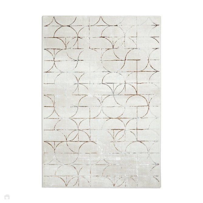 Creation G2851 Modern Geometric Distressed Metallic Shimmer Soft Textured Low Profile Short-Pile Beige/Silver Rug-Think Rugs-Rug Love - The Most Loved Rug Store