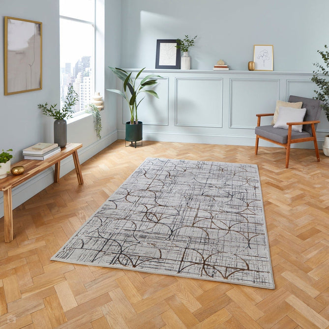 Creation G2851 Modern Geometric Distressed Metallic Shimmer Soft Textured Low Profile Short-Pile Grey/Gold Rug-Think Rugs-Rug Love - The Most Loved Rug Store