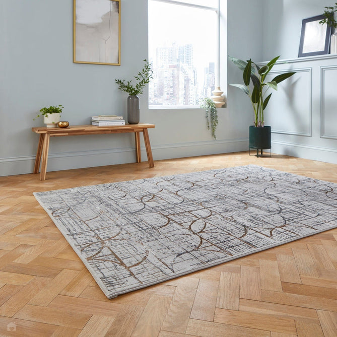 Creation G2851 Modern Geometric Distressed Metallic Shimmer Soft Textured Low Profile Short-Pile Grey/Gold Rug-Think Rugs-Rug Love - The Most Loved Rug Store