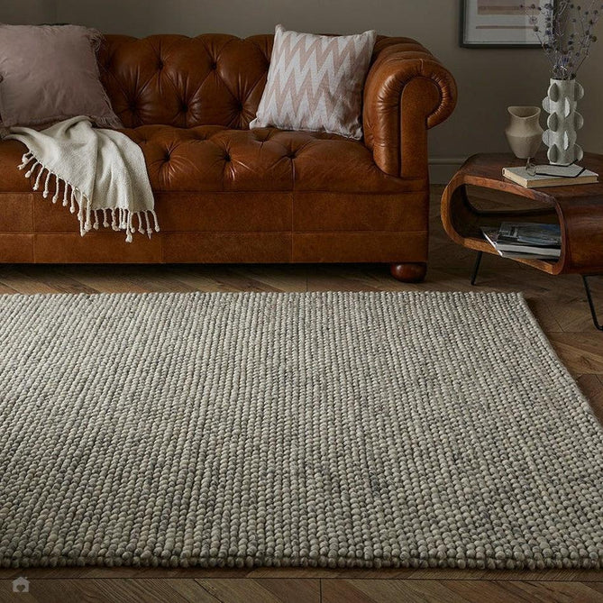 Delilah Modern Plain Mottled Beaded Pebble Hand-Woven Textured Wool Flat-Pile Cream/Grey Rug 160 x 230 cm-Shop Returns-Rug Love - The Most Loved Rug Store