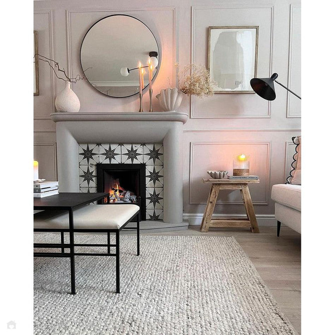 Delilah Modern Plain Mottled Beaded Pebble Hand-Woven Textured Wool Flat-Pile Cream/Grey Rug 160 x 230 cm-Shop Returns-Rug Love - The Most Loved Rug Store