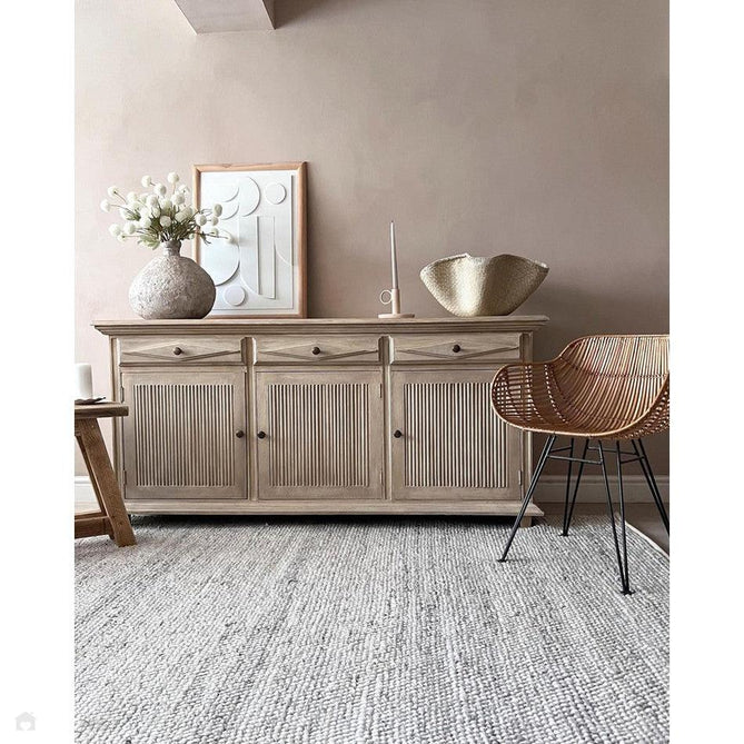Delilah Modern Plain Mottled Beaded Pebble Hand-Woven Textured Wool Flat-Pile Cream/Grey Rug 160 x 230 cm-Shop Returns-Rug Love - The Most Loved Rug Store
