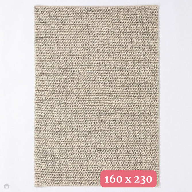 Delilah Modern Plain Mottled Beaded Pebble Hand-Woven Textured Wool Flat-Pile Cream/Grey Rug 160 x 230 cm-Shop Returns-Rug Love - The Most Loved Rug Store