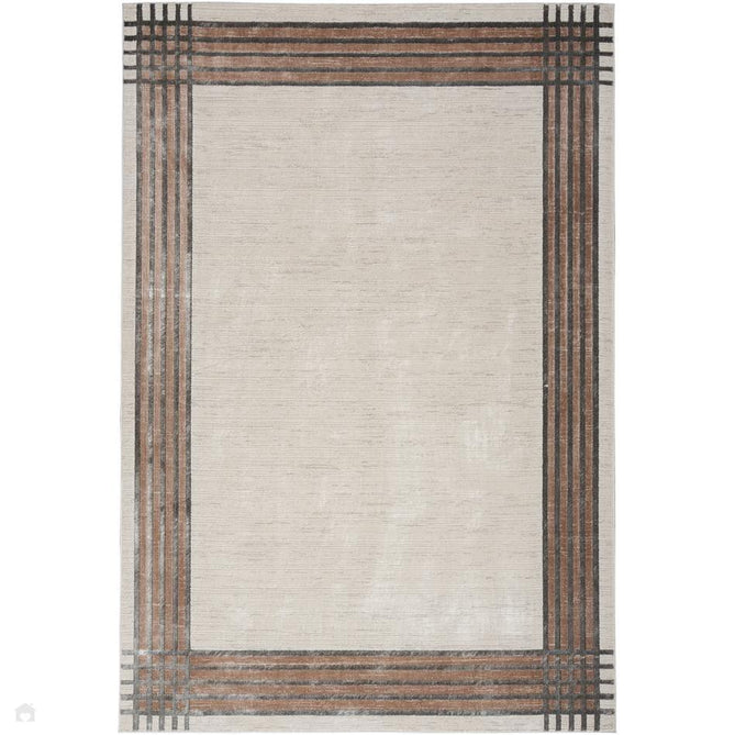 Desire DSR01 Modern Plain Border Metallic Shimmer Carved Textured Soft-Touch Polyester Low-Profile Short Pile Ivory/Silver Rug 239 x 300 cm