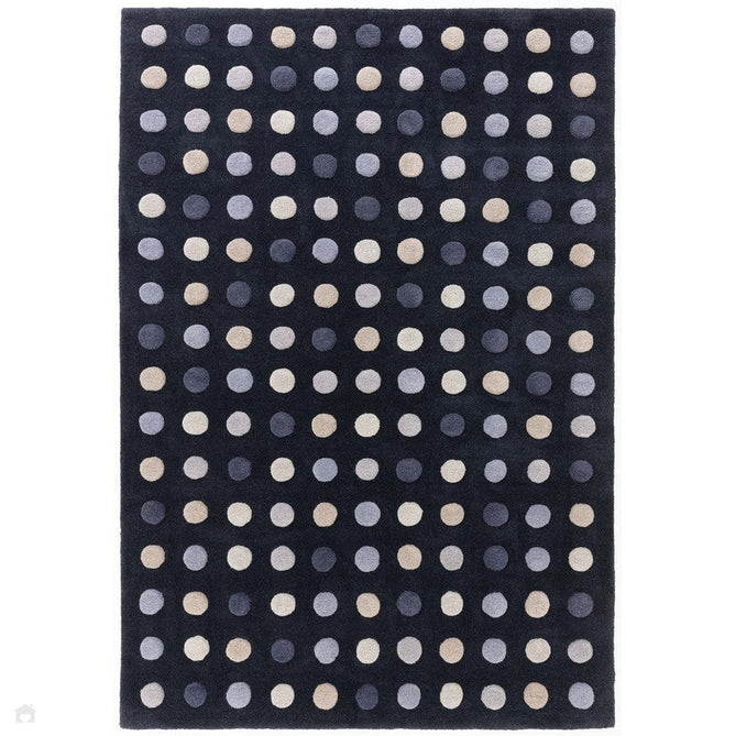Dotty Modern Geometric Polka Dot Hand-Carved Hi-Low 3D Dome Textured Wool&Viscose Shimmer Navy Rug-Asiatic Carpets-Rug Love - The Most Loved Rug Store