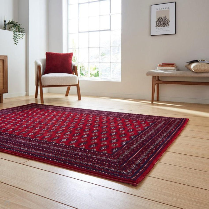 Dubai 62096 Traditional Diamond Motif Pattern Border Soft High Density Smooth Touch Polyester Deep Red/Navy/Black/White Runner-Think Rugs-Rug Love - The Most Loved Rug Store