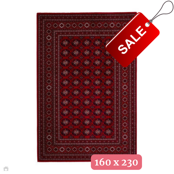 Dubai 62098 Traditional Bokhara Floral Motif Medallion Border Soft Patterned Deep Red/Navy/Black/White Rug 160 x 230 cm-Shop Returns-Rug Love - The Most Loved Rug Store