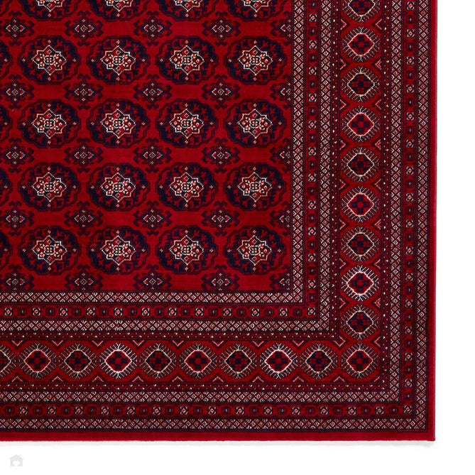 Dubai 62098 Traditional Bokhara Floral Motif Pattern Medallion Border Soft High Density Smooth Touch Polyester Deep Red/Navy/Black/White Runner-Think Rugs-Rug Love - The Most Loved Rug Store