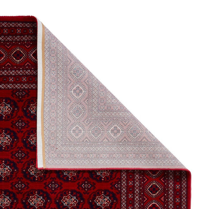 Dubai 62098 Traditional Bokhara Floral Motif Pattern Medallion Border Soft High Density Smooth Touch Polyester Deep Red/Navy/Black/White Runner-Think Rugs-Rug Love - The Most Loved Rug Store