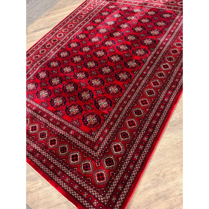 Dubai 62098 Traditional Bokhara Floral Motif Pattern Medallion Border Soft High Density Smooth Touch Polyester Deep Red/Navy/Black/White Runner-Think Rugs-Rug Love - The Most Loved Rug Store