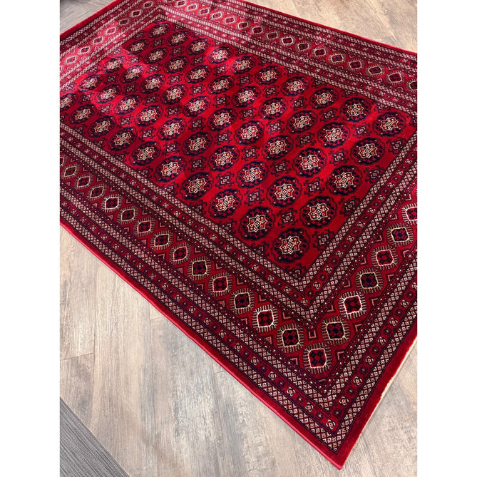 Dubai 62098 Traditional Bokhara Floral Motif Pattern Medallion Border Soft High Density Smooth Touch Polyester Deep Red/Navy/Black/White Runner-Think Rugs-Rug Love - The Most Loved Rug Store