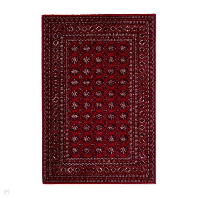 Dubai 62098 Traditional Bokhara Floral Motif Pattern Medallion Border Soft High Density Smooth Touch Polyester Deep Red/Navy/Black/White Runner-Think Rugs-Rug Love - The Most Loved Rug Store