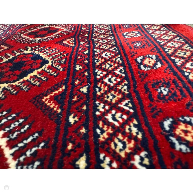 Dubai 62098 Traditional Bokhara Floral Motif Pattern Medallion Border Soft High Density Smooth Touch Polyester Deep Red/Navy/Black/White Runner-Think Rugs-Rug Love - The Most Loved Rug Store