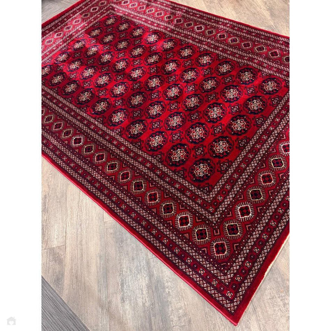 Dubai 62098 Traditional Bokhara Floral Motif Pattern Medallion Border Soft High Density Smooth Touch Polyester Deep Red/Navy/Black/White Runner-Think Rugs-Rug Love - The Most Loved Rug Store