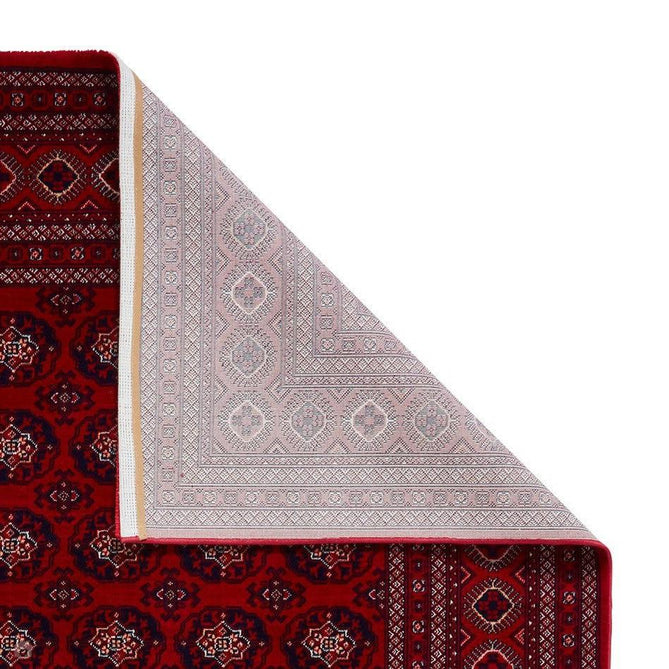 Dubai 62098 Traditional Bokhara Floral Motif Pattern Medallion Border Soft High Density Smooth Touch Polyester Deep Red/Navy/Black/White Runner-Think Rugs-Rug Love - The Most Loved Rug Store