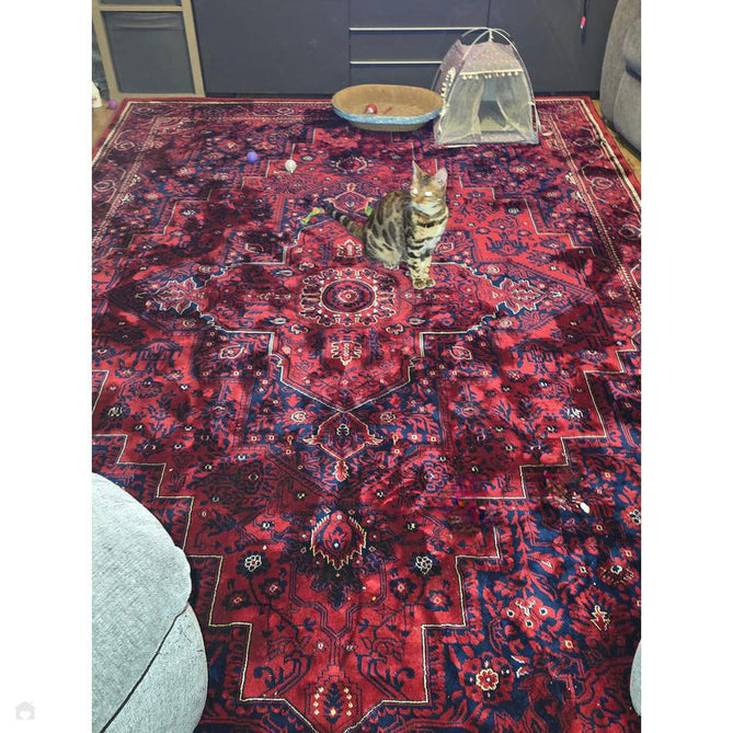 Dubai 62101 Traditional Persian Floral Medallion Border Soft High Density Smooth Touch Polyester Deep Red/Navy/Black/White Rug-Think Rugs-Rug Love - The Most Loved Rug Store