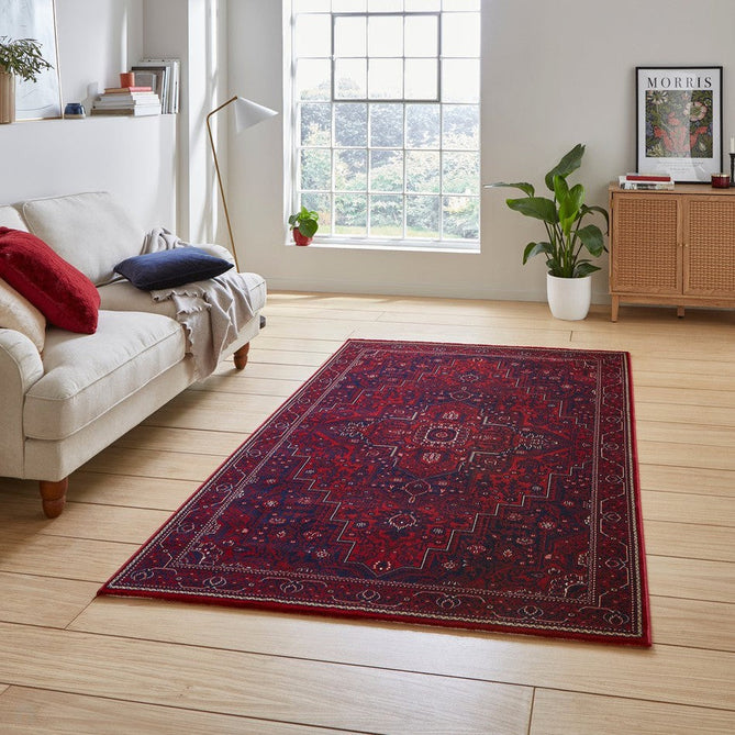 Dubai 62101 Traditional Persian Floral Medallion Border Soft High Density Smooth Touch Polyester Deep Red/Navy/Black/White Rug-Think Rugs-Rug Love - The Most Loved Rug Store
