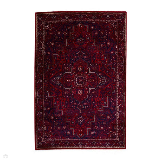 Dubai 62101 Traditional Persian Floral Medallion Border Soft High Density Smooth Touch Polyester Deep Red/Navy/Black/White Rug-Think Rugs-Rug Love - The Most Loved Rug Store