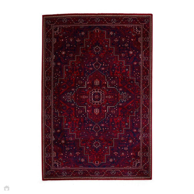 Dubai 62101 Traditional Persian Floral Medallion Border Soft High Density Smooth Touch Polyester Deep Red/Navy/Black/White Runner-Think Rugs-Rug Love - The Most Loved Rug Store