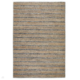 Elegance Modern Plain Striped Hand-Woven Textured Jute & Wool Mix Flat-Pile Charcoal/Natural Rug