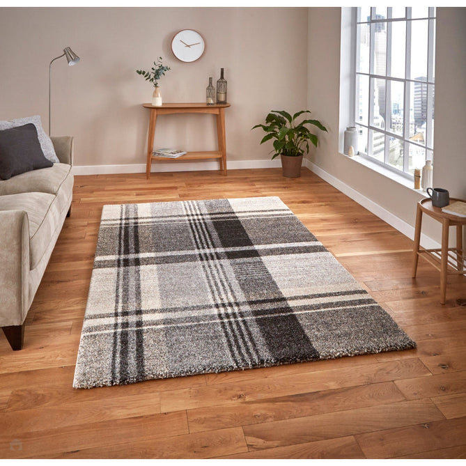 Elegant 4892 Modern High-Density Tartan Check Beige/Black Rug-Think Rugs-Rug Love - The Most Loved Rug Store