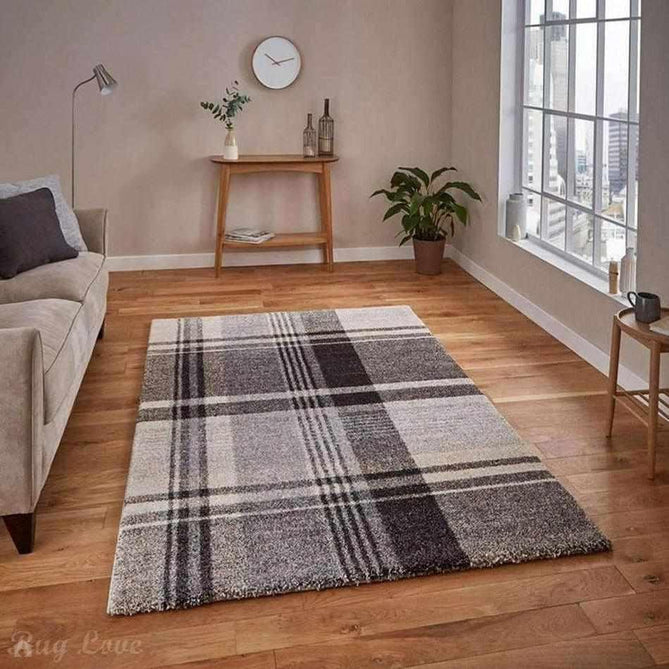 Elegant 4892 Modern High-Density Tartan Check Beige/Black Rug-Think Rugs-Rug Love - The Most Loved Rug Store