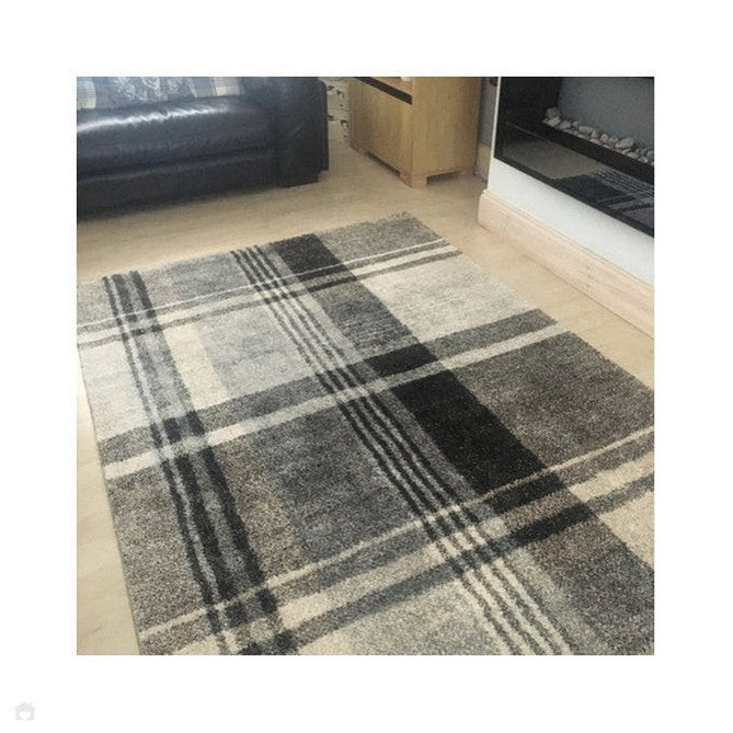 Elegant 4892 Modern High-Density Tartan Check Beige/Black Rug-Think Rugs-Rug Love - The Most Loved Rug Store