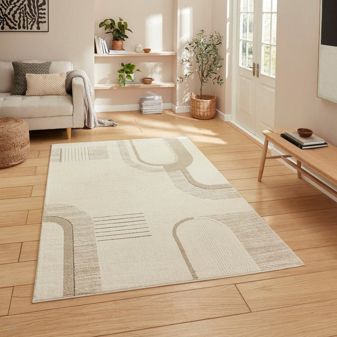 Elio 2310 Modern Abstract Distressed Soft-Touch High-Density Hi-Low Textured Pile Polypropylene/Polyester Mix Beige/Natural Rug-Think Rugs-Rug Love - The Most Loved Rug Store