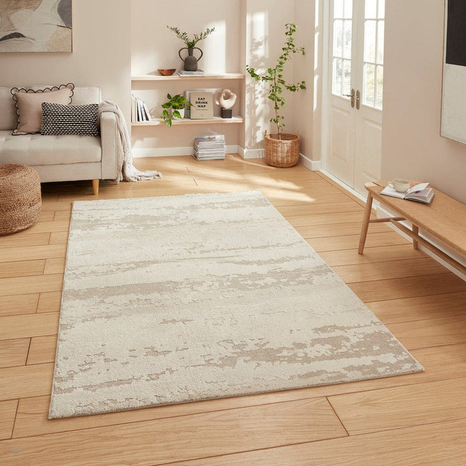 Elio 62841 Modern Abstract Distressed Soft-Touch High-Density Hi-Low Textured Pile Polypropylene/Polyester Mix Cream/Beige/Natural Rug-Think Rugs-Rug Love - The Most Loved Rug Store