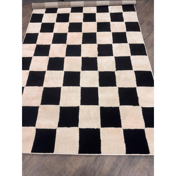 Elio 69924 Modern Geometric Checkerboard Carved Soft-Touch High-Density Hi-Low Variable Textured Pile Polypropylene/Polyester Mix Black/White Rug-Think Rugs-Rug Love - The Most Loved Rug Store
