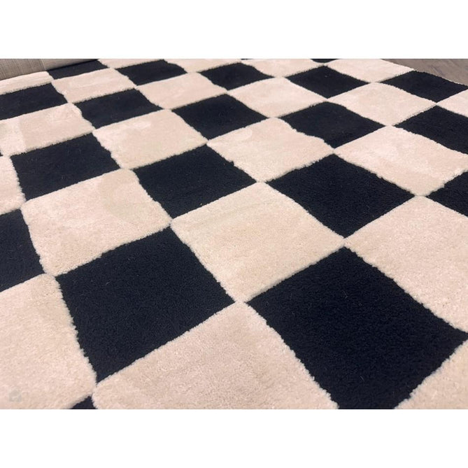 Elio 69924 Modern Geometric Checkerboard Carved Soft-Touch High-Density Hi-Low Variable Textured Pile Polypropylene/Polyester Mix Black/White Rug-Think Rugs-Rug Love - The Most Loved Rug Store
