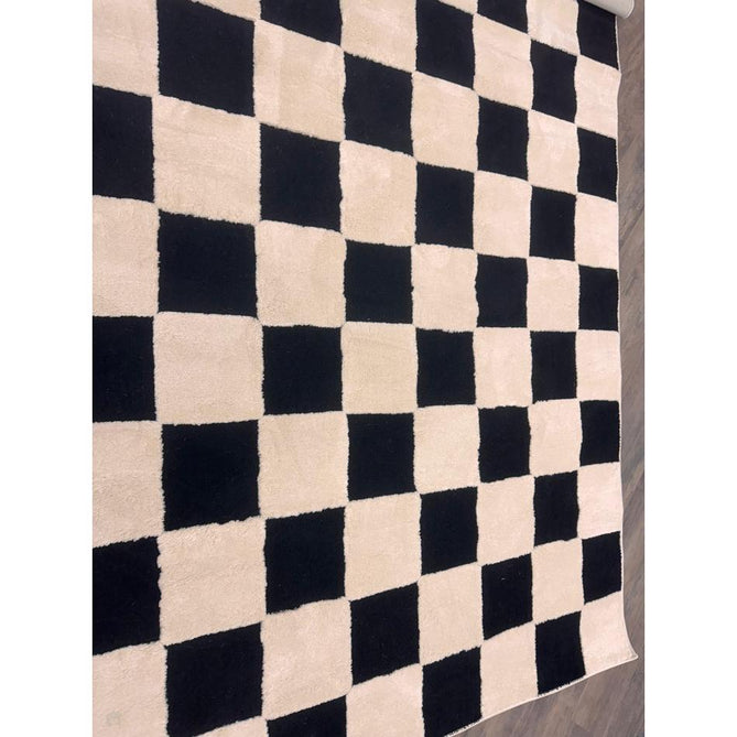 Elio 69924 Modern Geometric Checkerboard Carved Soft-Touch High-Density Hi-Low Variable Textured Pile Polypropylene/Polyester Mix Black/White Rug-Think Rugs-Rug Love - The Most Loved Rug Store