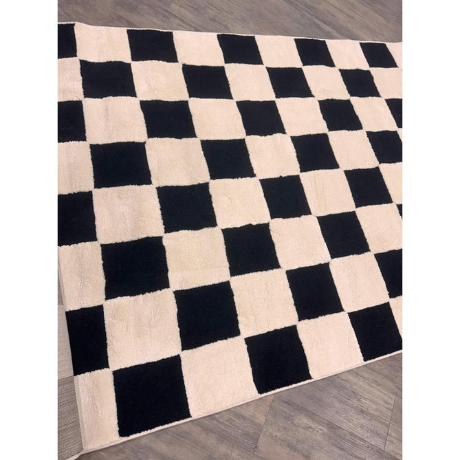 Elio 69924 Modern Geometric Checkerboard Carved Soft-Touch High-Density Hi-Low Variable Textured Pile Polypropylene/Polyester Mix Black/White Rug-Think Rugs-Rug Love - The Most Loved Rug Store