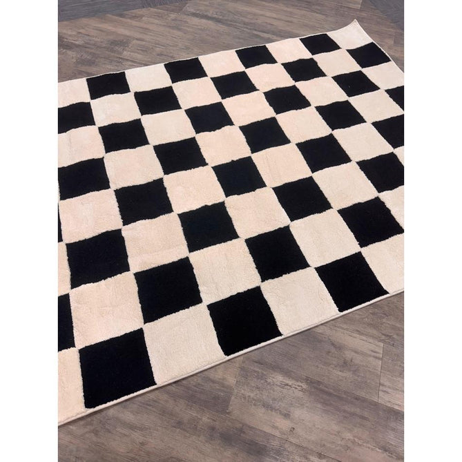 Elio 69924 Modern Geometric Checkerboard Carved Soft-Touch High-Density Hi-Low Variable Textured Pile Polypropylene/Polyester Mix Black/White Rug-Think Rugs-Rug Love - The Most Loved Rug Store