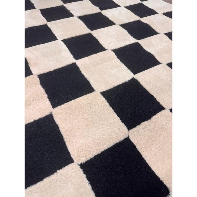 Elio 69924 Modern Geometric Checkerboard Carved Soft-Touch High-Density Hi-Low Variable Textured Pile Polypropylene/Polyester Mix Black/White Rug-Think Rugs-Rug Love - The Most Loved Rug Store