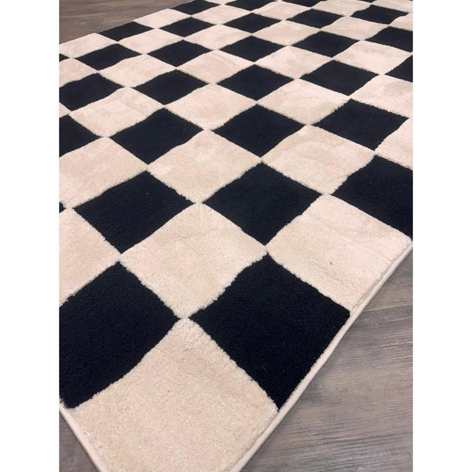 Elio 69924 Modern Geometric Checkerboard Carved Soft-Touch High-Density Hi-Low Variable Textured Pile Polypropylene/Polyester Mix Black/White Rug-Think Rugs-Rug Love - The Most Loved Rug Store