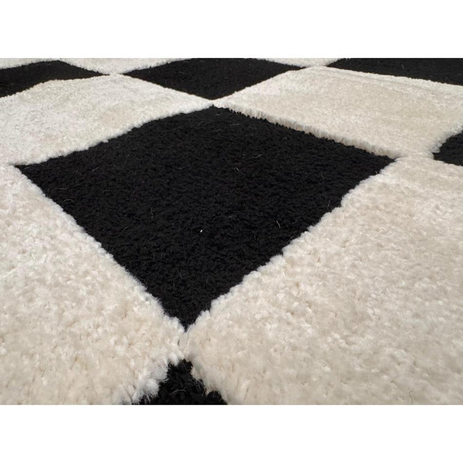 Elio 69924 Modern Geometric Checkerboard Carved Soft-Touch High-Density Hi-Low Variable Textured Pile Polypropylene/Polyester Mix Black/White Rug-Think Rugs-Rug Love - The Most Loved Rug Store