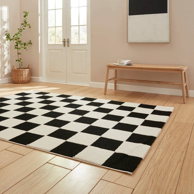 Elio 69924 Modern Geometric Checkerboard Carved Soft-Touch High-Density Hi-Low Variable Textured Pile Polypropylene/Polyester Mix Black/White Rug-Think Rugs-Rug Love - The Most Loved Rug Store