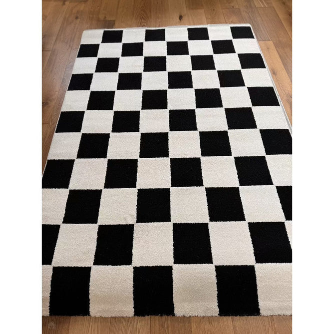Elio 69924 Modern Geometric Checkerboard Carved Soft-Touch High-Density Hi-Low Variable Textured Pile Polypropylene/Polyester Mix Black/White Rug-Think Rugs-Rug Love - The Most Loved Rug Store