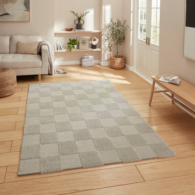 Elio 69924 Modern Geometric Checkerboard Carved Soft-Touch High-Density Hi-Low Variable Textured Pile Polypropylene/Polyester Mix Silver Rug-Think Rugs-Rug Love - The Most Loved Rug Store