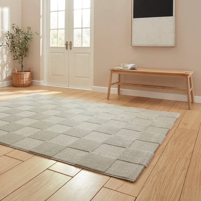 Elio 69924 Modern Geometric Checkerboard Carved Soft-Touch High-Density Hi-Low Variable Textured Pile Polypropylene/Polyester Mix Silver Rug-Think Rugs-Rug Love - The Most Loved Rug Store