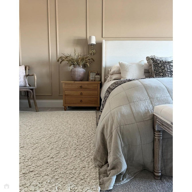 Elm Modern Plain Chunky Boucle Hand-Woven High-Density Heavyweight Textured Wool & Viscose Mix Flatweave Ivory Rug 160 x 230 cm-Shop Returns-Rug Love - The Most Loved Rug Store