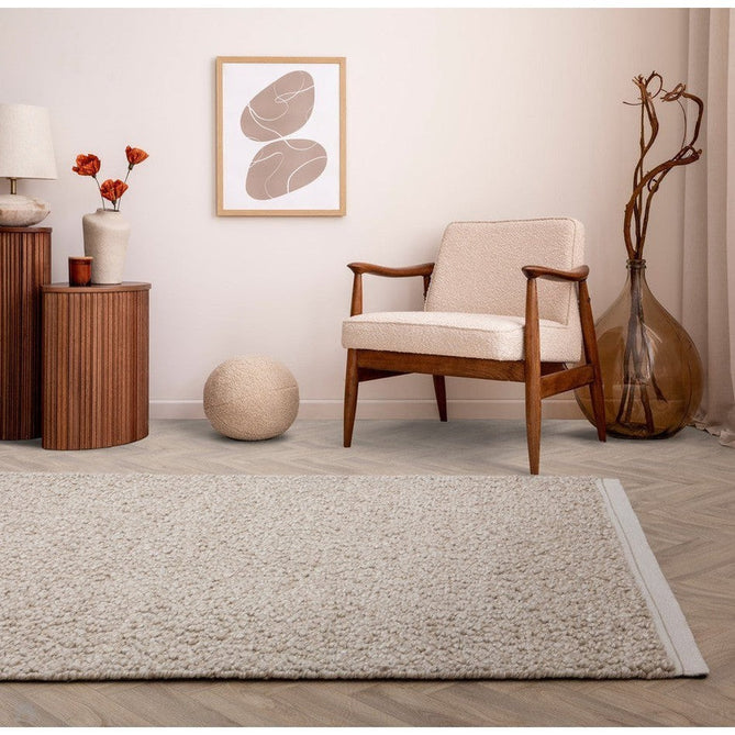 Elm Modern Plain Chunky Boucle Hand-Woven High-Density Heavyweight Textured Wool & Viscose Mix Flatweave Taupe/Natural Rug-Asiatic Carpets-Rug Love - The Most Loved Rug Store