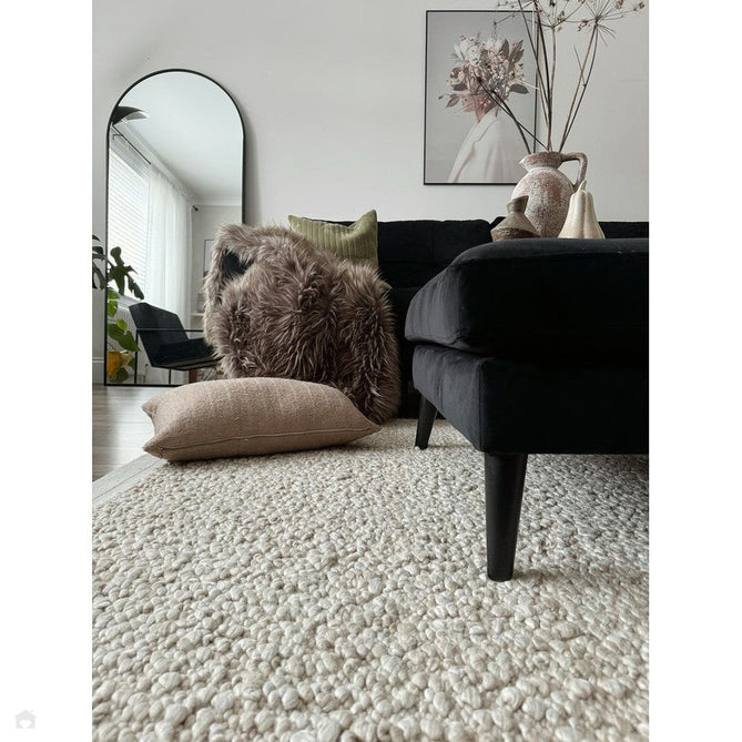 Elm Modern Plain Chunky Boucle Hand-Woven High-Density Heavyweight Textured Wool & Viscose Mix Flatweave Taupe/Natural Rug-Asiatic Carpets-Rug Love - The Most Loved Rug Store