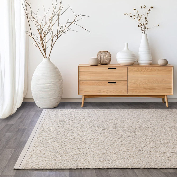 Elm Modern Plain Hand-Woven Chunky Textured Varied Size Boucle High-Density Heavyweight Wool & Viscose Mix Flatweave Ivory Rug-Asiatic Carpets-Rug Love - The Most Loved Rug Store