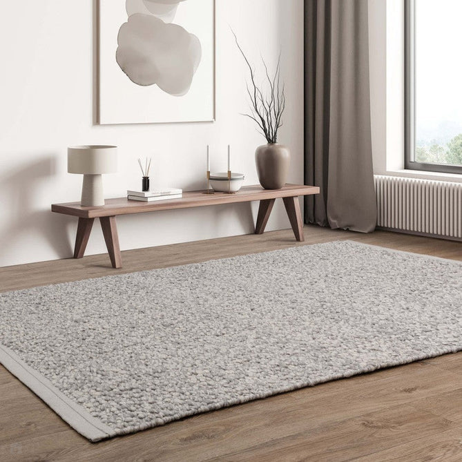 Elm Modern Plain Shimmer Hand-Woven Chunky Textured Varied Size Boucle High-Density Heavyweight Wool & Viscose Blend Looped Pile Silver/Grey/Ivory Rug-Asiatic Carpets-Rug Love - The Most Loved Rug Store